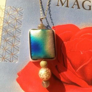 Handmade one of a kind dichroic glass and bead pendant necklace new with tags